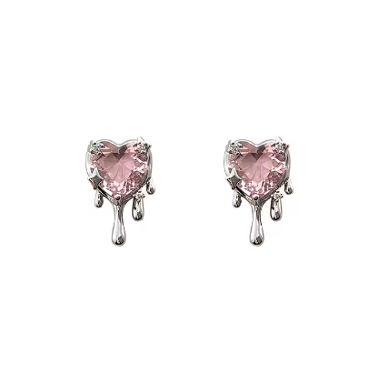 "Pink Crystal Heart" Earrings